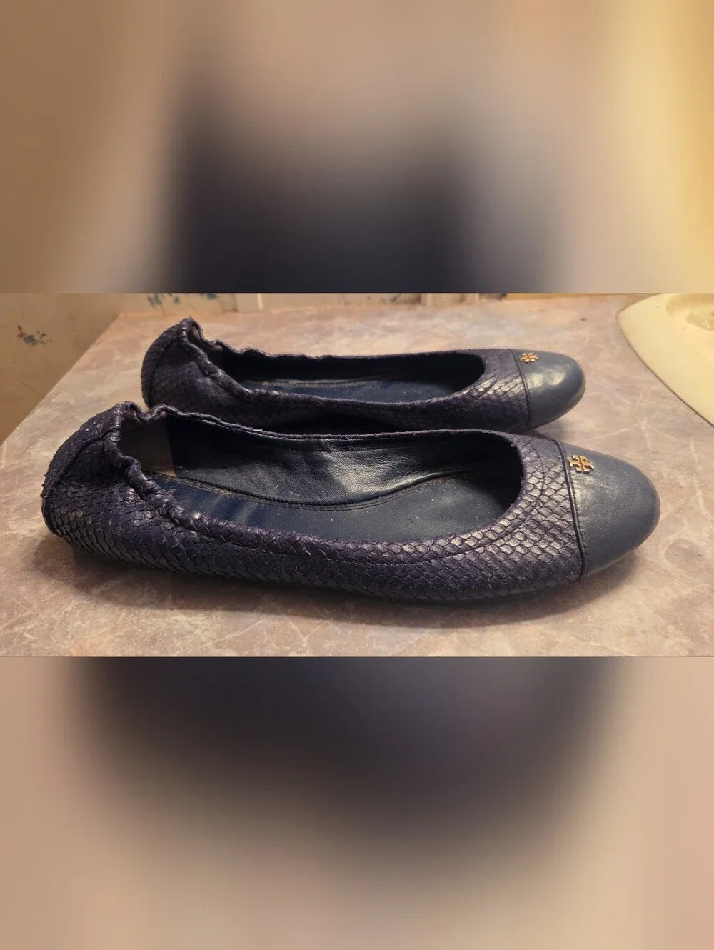 Tory Burch Purple Textured Leather Logo Ballet Flats